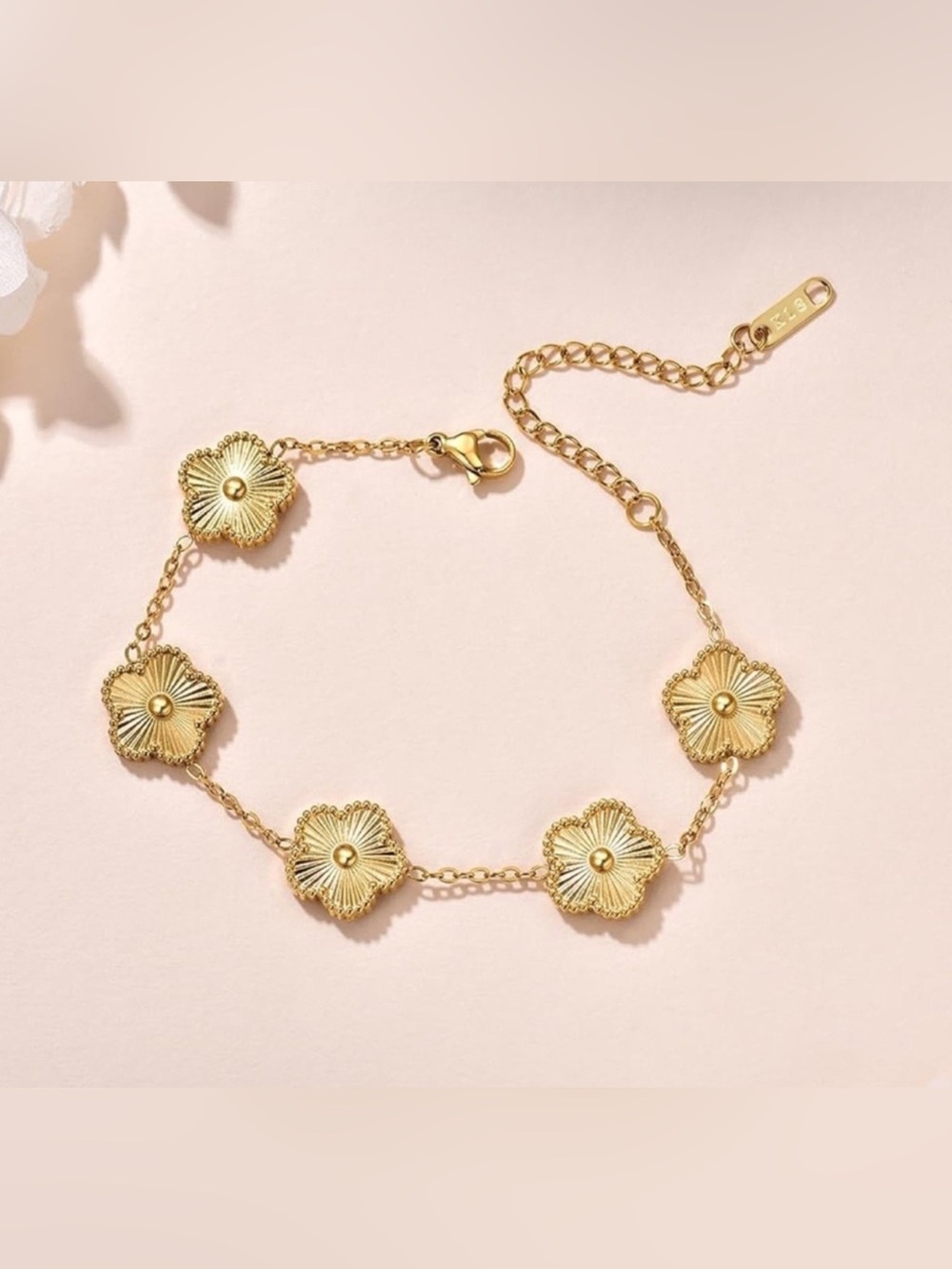 18k Gold Plated Floral Charm Bracelet – Dainty Textured Flower Design